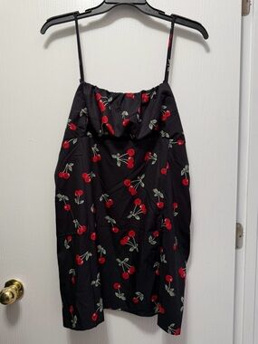 BloomChic Black Cherry Print Cami Dress Plus Size 18 20 2X Ruched Bust Sundress
